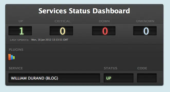 A screenshot of the Services Status Dashboard application