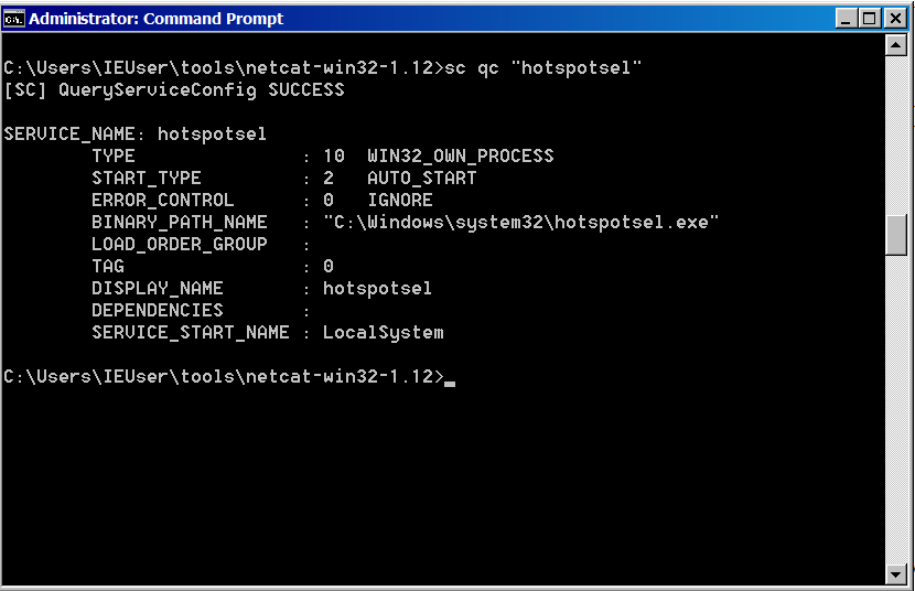 A screenshot of the output of sc query